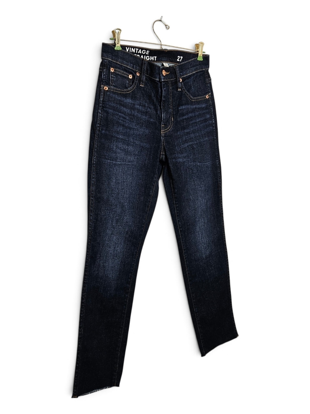 J.Crew Jeans Sz 27 Vintage Straight Raw Step Hem Cropped Ankle Dark Indigo Denim